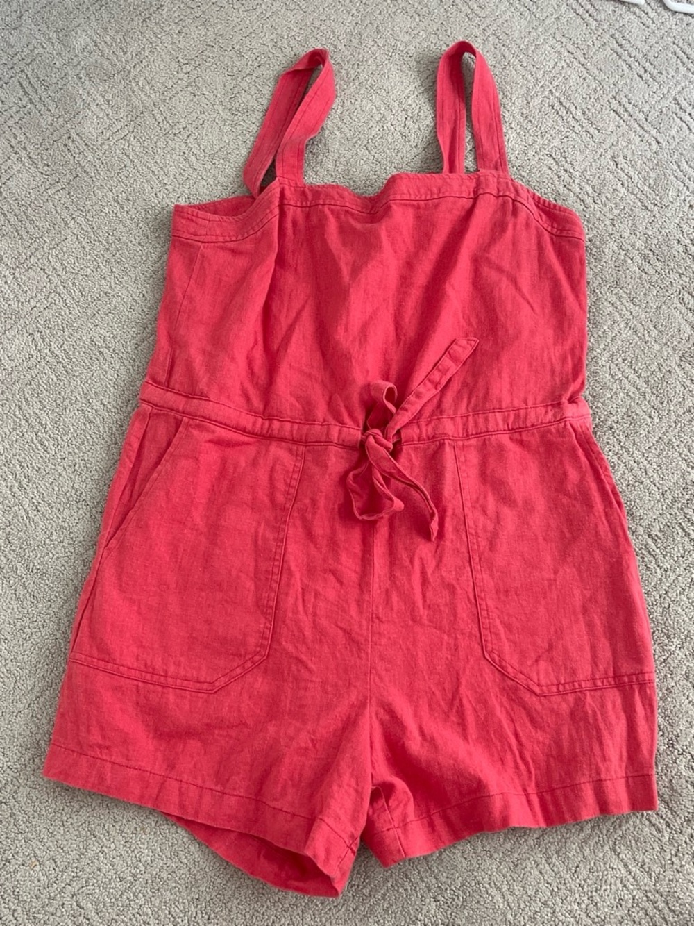 Girls Red Linen-Blend Romper Shorts